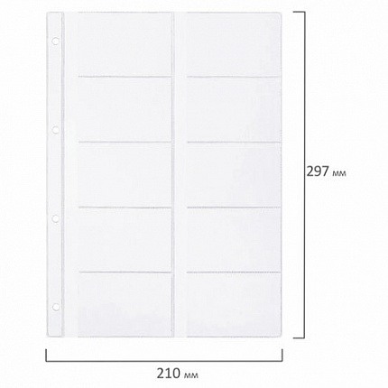Папки-файлы на 20 визиток BRAUBERG, КОМПЛЕКТ 10 шт., А4 (210х297 мм), перфорированные, ПВХ 120 мкм, 231831