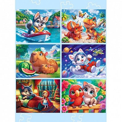 Пазл картонный "Милые картинки", 12 элементов, АССОРТИ, поле 17,5х13 см, 20 видов, РК