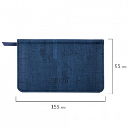 Еженедельник датированный 2026 МАЛЫЙ ФОРМАТ 95х155 мм, А6, BRAUBERG "Wood", под кожу, синий, 117195