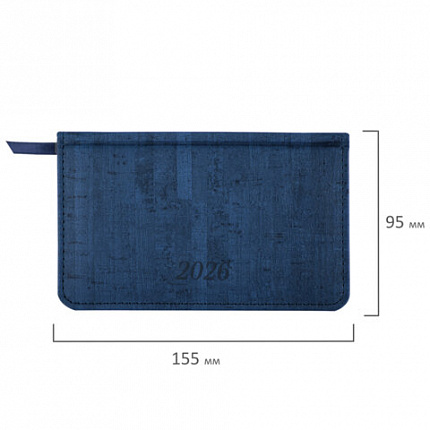 Еженедельник датированный 2026 МАЛЫЙ ФОРМАТ 95х155 мм, А6, BRAUBERG "Wood", под кожу, синий, 117195