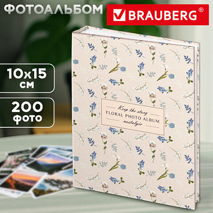 Фотоальбом BRAUBERG "Vintage flowers" на 200 фото 10х15 см, твердая обложка, 391428