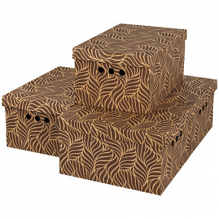 Короб для хранения из плотного микрогофрокартона 330х250х185 мм, КОМПЛЕКТ 4 ШТ., BRAUBERG HOME "Узор", 271816