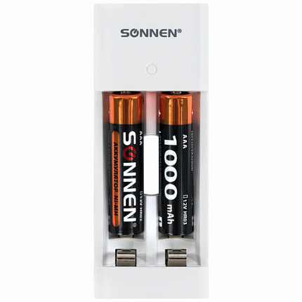 Зарядное устройство с аккумуляторами 4 шт. (2+2) AA+AAA (HR6+HR03), 2700 mAh + 1000 mAh, SONNEN (СОНЕН) BC2, 455005