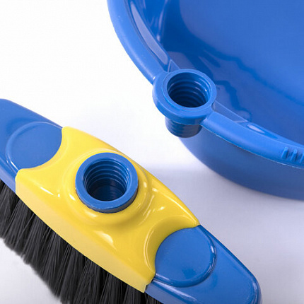 Совок для мусора КОМПЛЕКТ щетка + 2 рукоятки по 80 см с резьбой, пластиковые, "ЛЕНИВКА XL", синий, LAIMA, 608212
