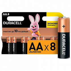 Батарейки КОМПЛЕКТ 8 шт., DURACELL Basic ОРИГИНАЛ, AA (LR6, 15А), алкалиновые, пальчиковые, C0033441