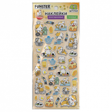 Наклейки гелевые "Зверяшки-обаяшки", 17,5х9 см, ассорти 12 видов, FUNSTER (ФАНСТЕР), 666085