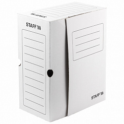 Короб архивный с клапаном А4 (260х325 мм), 150 мм, до 1400 листов, микрогофрокартон, БЕЛЫЙ, STAFF, 128866