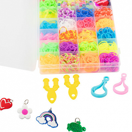 Набор резинок для плетения украшений 1 000 шт., 21 цвет, бокс, бусины, BAMBOX (БАМБОКС), 665978