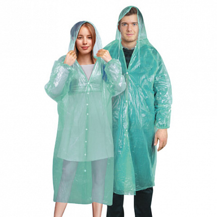 Дождевик-плащ на кнопках полиэтиленовый, универсальный размер 120х80 см, зеленый, SHAMAANI (ШАМААНИ), 610930