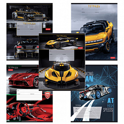 Тетрадь 12 л., HATBER клетка, обложка картон, "В мире авто" (микс в спайке), 080067, 12Т5В1