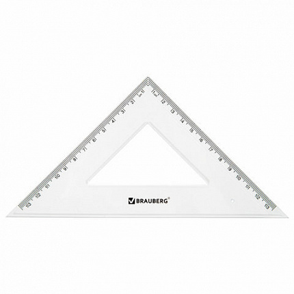 Набор чертежный BRAUBERG (линейка 20 см, 2 треугольника, транспортир), прозрачный, 210853