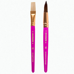 Кисти ЮНЛАНДИЯ, набор 2 шт. (ПОНИ: круглая № 10; ЩЕТИНА: плоская № 12), блистер с европодвесом, 200883