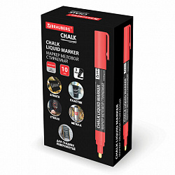 Маркер меловой CHALK LIQUID MARKER, КРАСНЫЙ, 3 мм, стираемый, BRAUBERG "CHALK", 152589