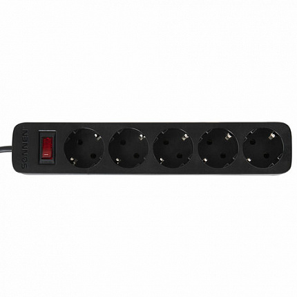 Сетевой фильтр SONNEN SPB-185, 5 розеток с заземлением, выключатель, 10 А, 1,8 м, черный, 513656