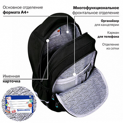 Рюкзак BRAUBERG MOTION, 2 отделения, 3 кармана, "Be cool", 41х28х17 см, 273116