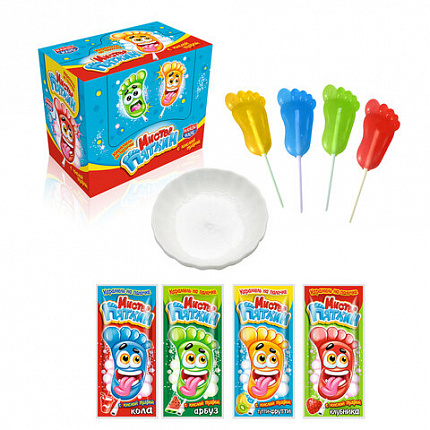 Карамель на палочке с кислой пудрой "Мистер Пяткин" ассорти, 11 г, КАНДИ КЛАБ, CAR124-4