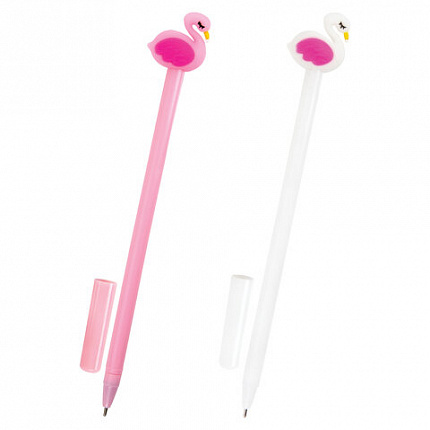 Ручка с топпером шариковая ЮНЛАНДИЯ "Лебедь", корпус ассорти, СИНЯЯ, пишущий узел 0,7 мм, 143801