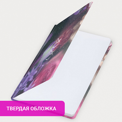 Еженедельник датированный 2026 с резинкой 171х93 мм, BRAUBERG, твердый, УФ-ЛАК, 64 л., "Цветы", 117348