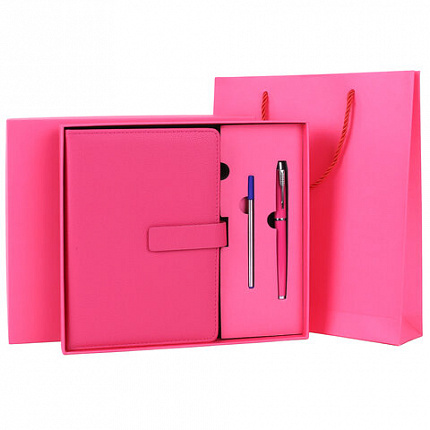 Ежедневник в подарочном наборе 5в1 А5 145x212мм BRAUBERG "President", под кожу, 160 листов, розовый, 116852