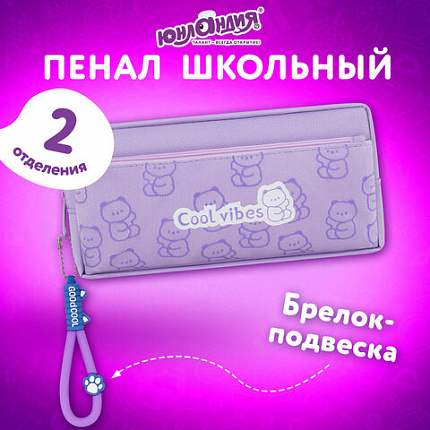 Пенал ЮНЛАНДИЯ ЮНИОР, 2 отделения, "Cool vibes", 21х9х8 см, 273821