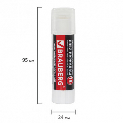 Клей-карандаш BRAUBERG "Crystal", прозрачный, 15 г, 224337