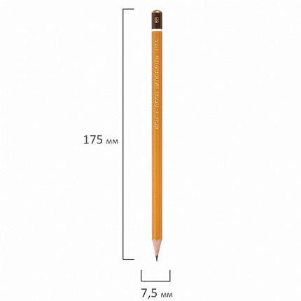 Карандаш чернографитный KOH-I-NOOR 1500, 1 шт., 8B, корпус желтый, заточенный, 150008B01170RU