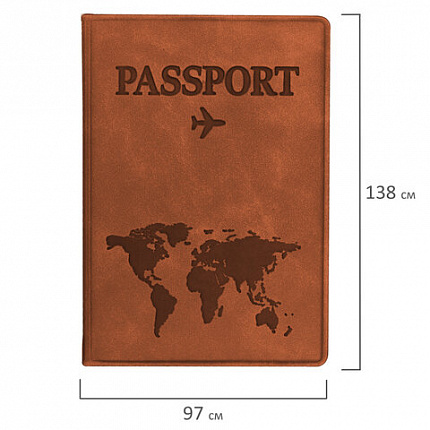 Обложка для паспорта "Passport Map", мягкая экокожа, коричневая, STAFF, 238876