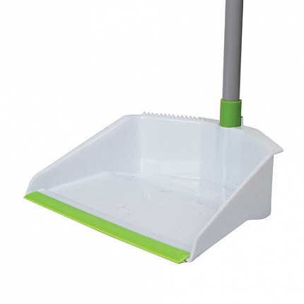 Совок для мусора КОМПЛЕКТ щетка + 2 рукоятки по 80 см с резьбой, "ЛЕНИВКА", бело-зеленый, ЛЮБАША, 603616