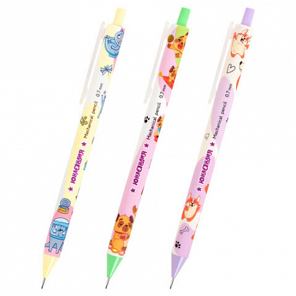 Карандаш механический 0,7 мм с принтом, ЮНЛАНДИЯ "CUTE PETS", корпус soft-touch ассорти, 182061