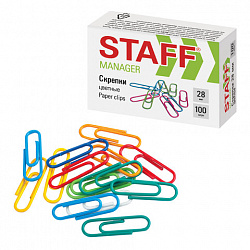 Скрепки STAFF "Manager", 28 мм, цветные, 100 шт., в картонной коробке, 226821