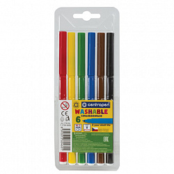 Фломастеры 6 ЦВЕТОВ CENTROPEN "Washable", смываемые, вентилируемый колпачок, 7790/6TP, 777900685