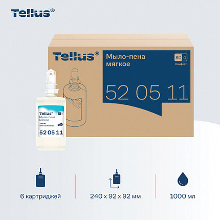 Картридж с жидким мылом-пеной одноразовый Tellus/TORK (Система S4) Advanced, мягкое, 1 л, 520511