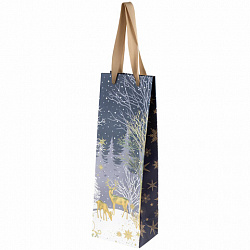 Пакет подарочный под бутылку (1 штука) новогодний 12x9x36 см, "Bottle", ассорти, ЗОЛОТАЯ СКАЗКА, 592134