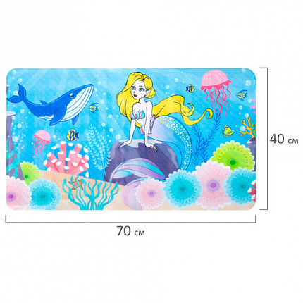 Коврик для ванны противоскользящий 70х40 см с печатью "Русалка", ПВХ, присоски, PRIMILA (ПРИМИЛА), 700371