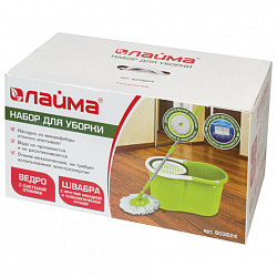 Швабра с отжимом и ведром 7л/5л, отжим центрифуга / рукоятка, 2 круглые насадки, крепление кольцо, зеленый, LAIMA 603624