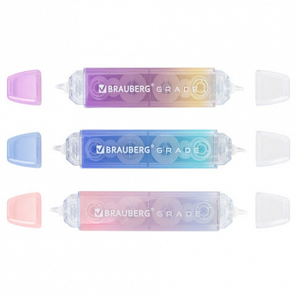 Корректирующая лента двусторонняя BRAUBERG "GRADE PASTEL", 5 мм x 10 м, КОМПЛЕКТ 3 штук, 273026