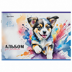 Альбом для рисования А4, 40 листов, скоба, обложка картон, BRAUBERG, 203х288 мм, "МИКС-1", 107114