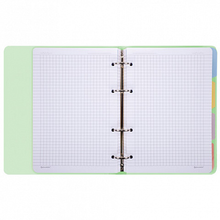 Тетрадь на кольцах А5 175х220мм, 120л, пластик, с резинкой и разделителями, BRAUBERG, Зеленый, 404632