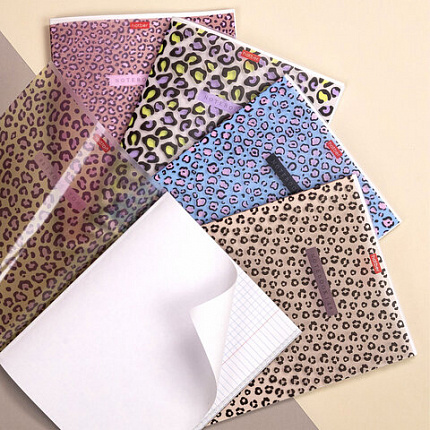 Тетрадь обложка пластик, А5 48л. скоба, клетка, HATBER, LEO-принт (микс в спайке), 09, 48Т5В1пл