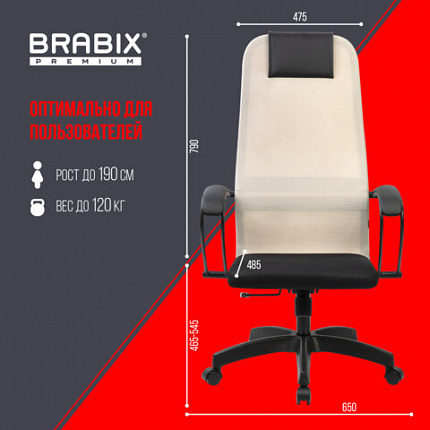 Кресло BRABIX PREMIUM "Ultimate EX-800" пластик, плотная двойная сетка Х2, черное/бежевое, 532916