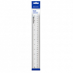 Линейка пластиковая 30 см, BRAUBERG, с держателем, прозрачная, европодвес, 210303