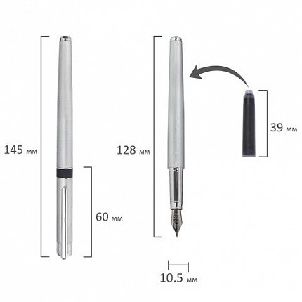 Ручка подарочная перьевая GALANT "SPIGEL", корпус серебристый, детали хромированные, узел 0,8 мм, 143530