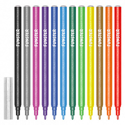 Фломастеры с блестками FUNSTER (ФАНСТЕР) "GLITTER" 12 цветов, ударопрочный наконечник, 152629