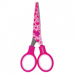 Ножницы 130 мм с цветной печатью "Сердечки", малиновые, закругленные, BRAUBERG KIDS, 232275