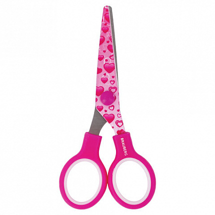 Ножницы 130 мм с цветной печатью "Сердечки", малиновые, закругленные, BRAUBERG KIDS, 232275