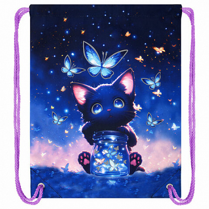 Мешок для обуви BRAUBERG PREMIUM, карман, подкладка, светоотражайка, 43х33 см, "Night catcher", 273442