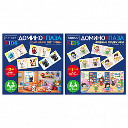 Игра настольная "Домино + пазл", АССОРТИ, 2 сюжета, HATBER