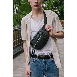 Сумка на пояс HEIKKI PROMPT (ХЕЙКИ), 2 отделения, регулируемый ремень, светоотражающие элементы, черная, 35х14х4см, 273922