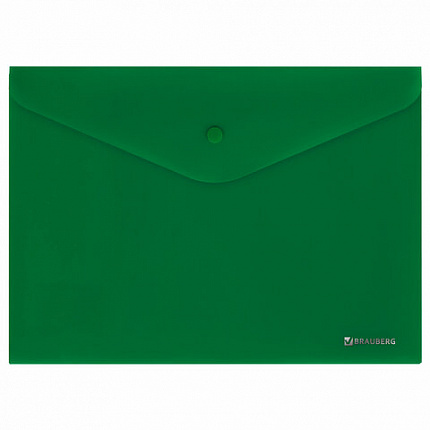 Папка-конверт с кнопкой BRAUBERG "SUPER", А4, матовая непрозрачная, зеленая, ПРОЧНАЯ 0,2 мм, 272877