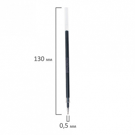 Стержень гелевый BRAUBERG 130 мм, ЧЕРНЫЙ, игольчатый узел 0,5 мм, линия письма 0,35 мм, 170170